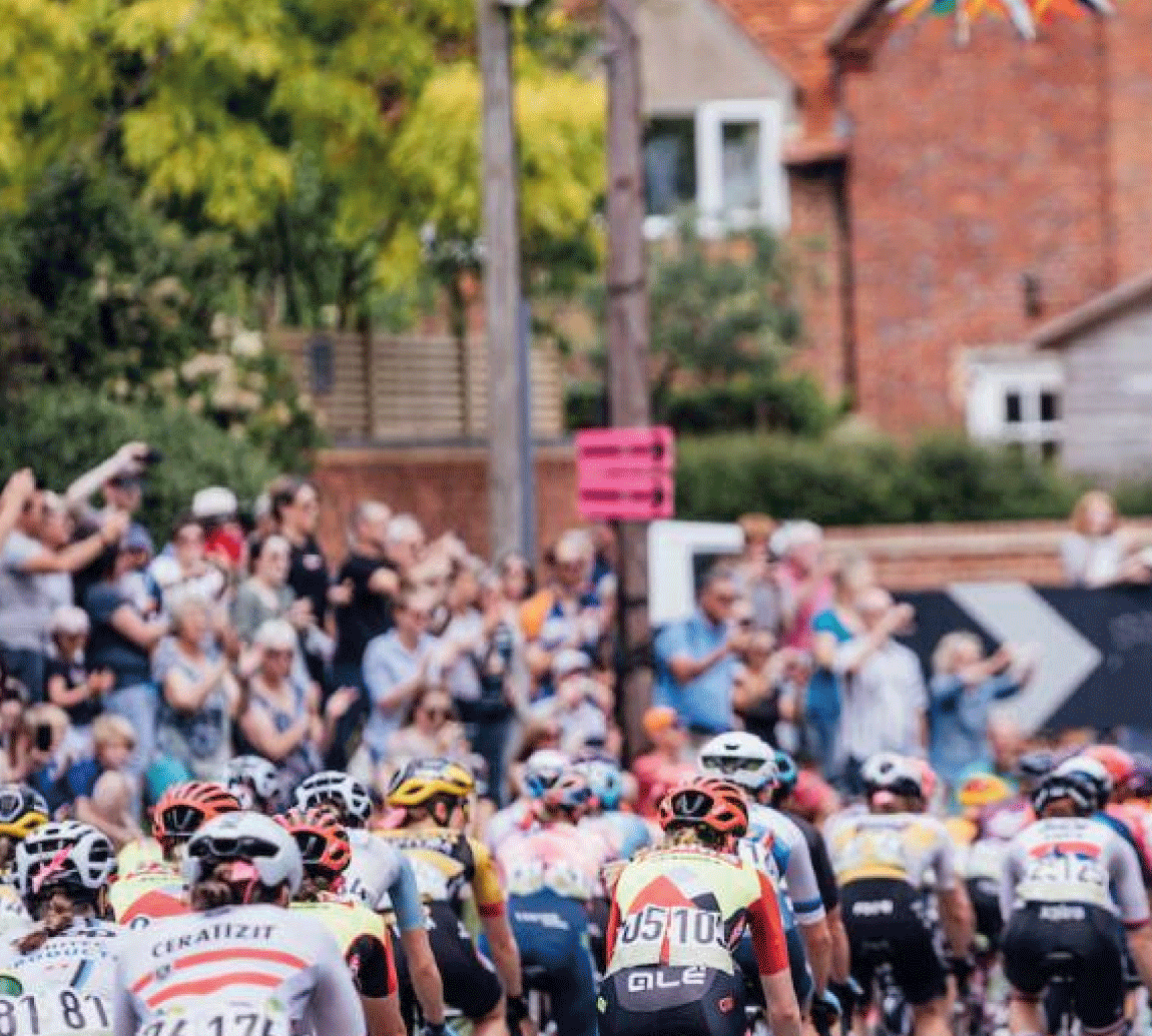 A large number of athletes cycling